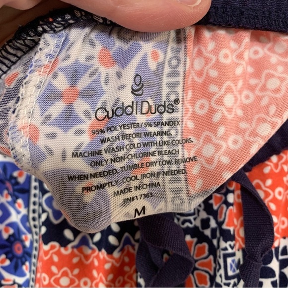 Cuddle Duds Coral/Blue Patchwork Soft Lounge Pants W/ Drawstring Size M - Picture 3 of 4